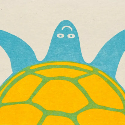 Strangford - Turtle Riso Card - blue creature yellow green patterned