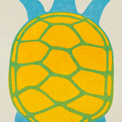 Strangford - Turtle Riso Card - vibrant yellow green stylized pineapple