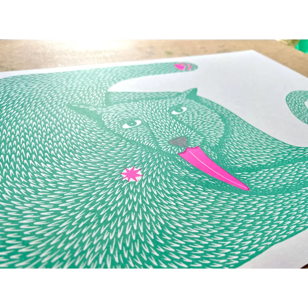 Strangford - Wet Ass Penelope Riso Print - green animal illustration long pink