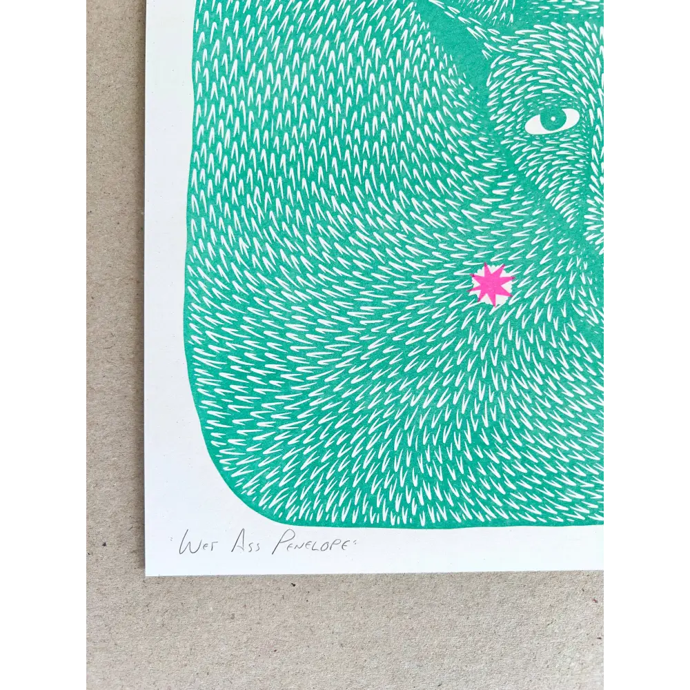 Strangford - Wet Ass Penelope Riso Print - playful green white print pink