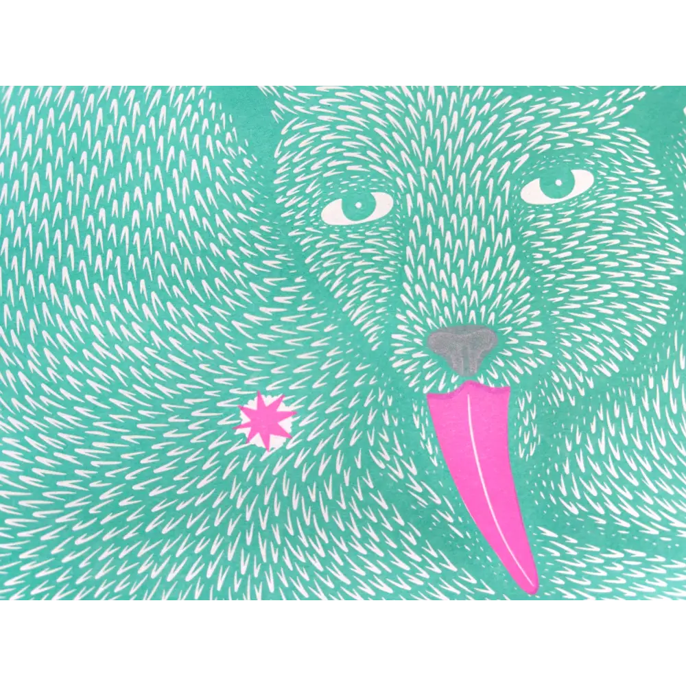 Strangford - Wet Ass Penelope Riso Print - teal creature white fur grey