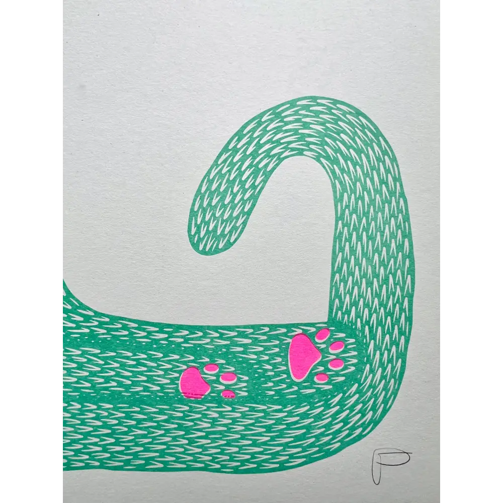 Strangford - Wet Ass Penelope Riso Print - whimsical green cat illustration bright