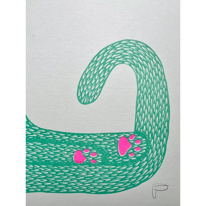 Strangford - Wet Ass Penelope Riso Print - whimsical green cat illustration bright
