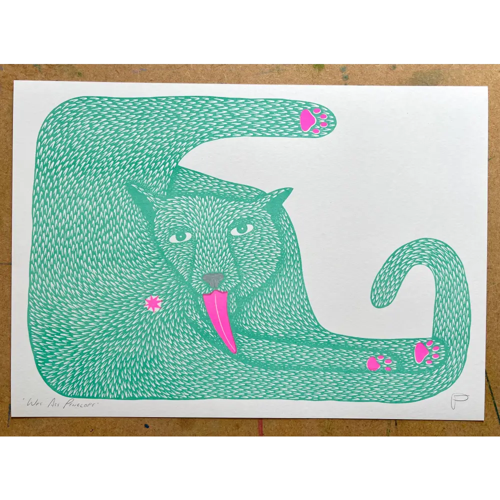Strangford - Wet Ass Penelope Riso Print - whimsical green panther print bright