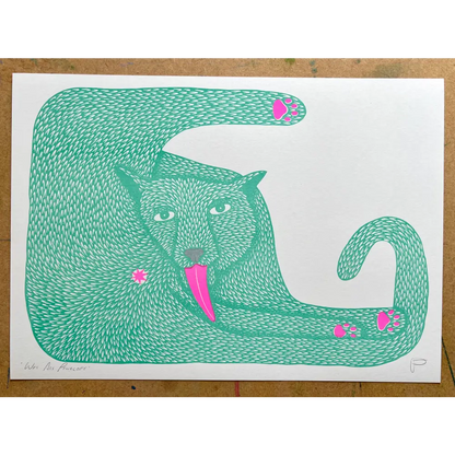 Strangford - Wet Ass Penelope Riso Print - whimsical green panther print bright