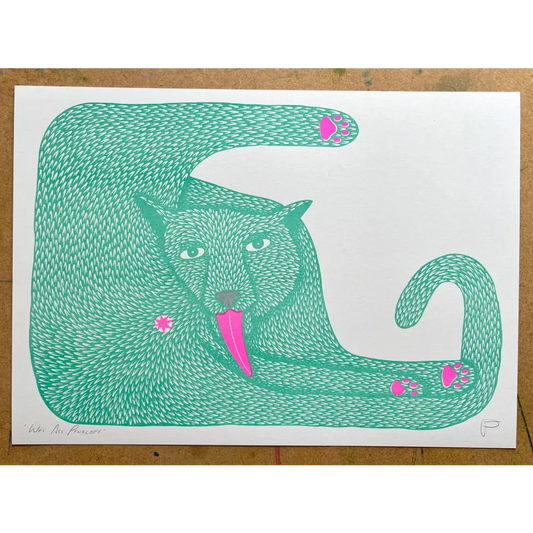 Strangford - Wet Ass Penelope Riso Print - whimsical green panther print bright