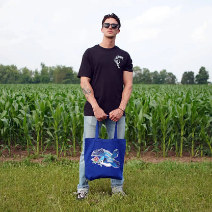 Stuntin Goods - Blue Jay Tote Bag - blue tote bag bird design
