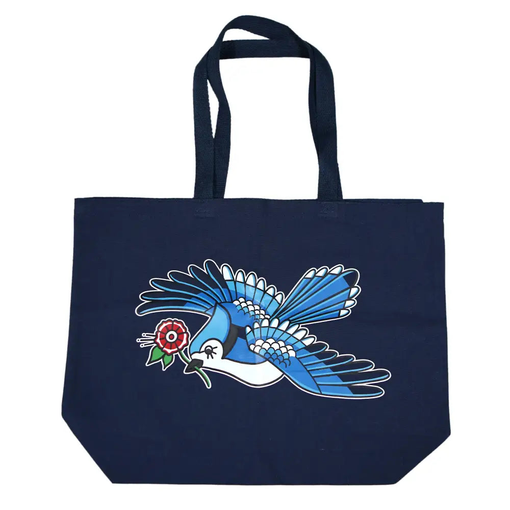 Stuntin Goods - Blue Jay Tote Bag - navy blue tote bag bird