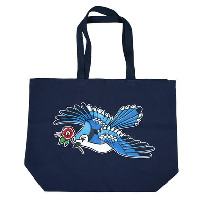 Stuntin Goods - Blue Jay Tote Bag - navy blue tote bag bird