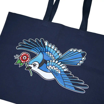 Stuntin Goods - Blue Jay Tote Bag - navy blue tote bag bird