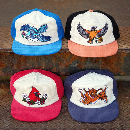 Stuntin Goods - Blue Jay Two-Tone Corduroy Hat - four corduroy baseball caps animal