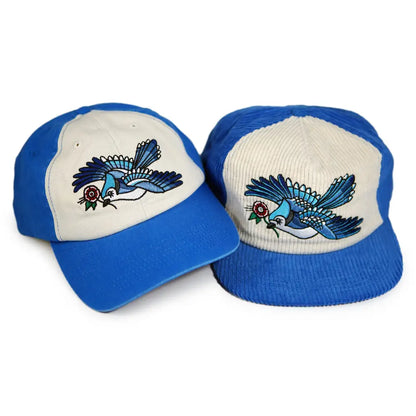 Stuntin Goods - Blue Jay Two-Tone Corduroy Hat - two blue baseball caps bird