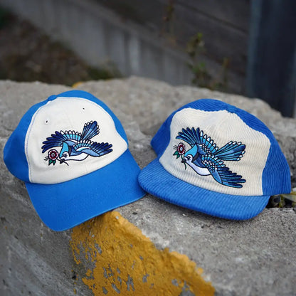 Stuntin Goods - Blue Jay Two-Tone Corduroy Hat - two blue white bird-embroidered baseball