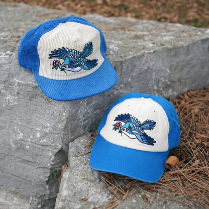 Stuntin Goods - Blue Jay Two-Tone Corduroy Hat - two blue white bird-embroidered hats