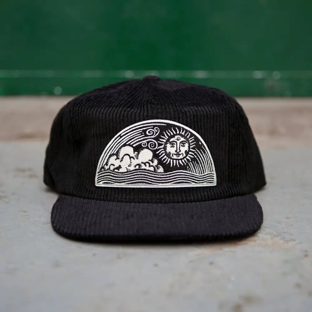 Stuntin Goods - Celestial Sun Corduroy Hat - black corduroy cap sun cloud