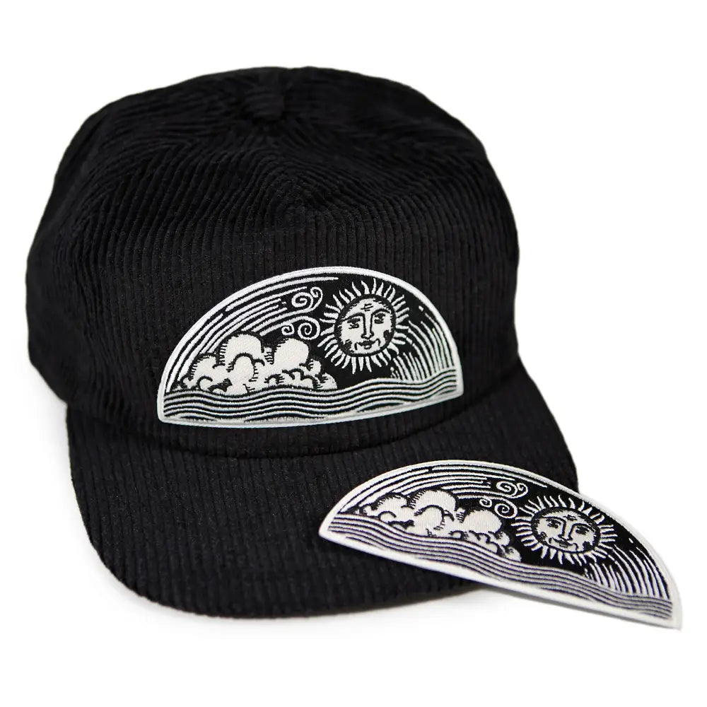 Stuntin Goods - Celestial Sun Corduroy Hat - black corduroy cap sun cloud