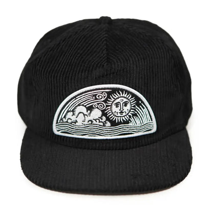 Stuntin Goods - Celestial Sun Corduroy Hat - black corduroy cap sun cloud