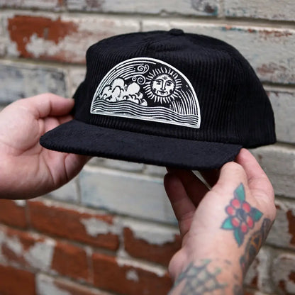 Stuntin Goods - Celestial Sun Corduroy Hat - black corduroy hat sun cloud