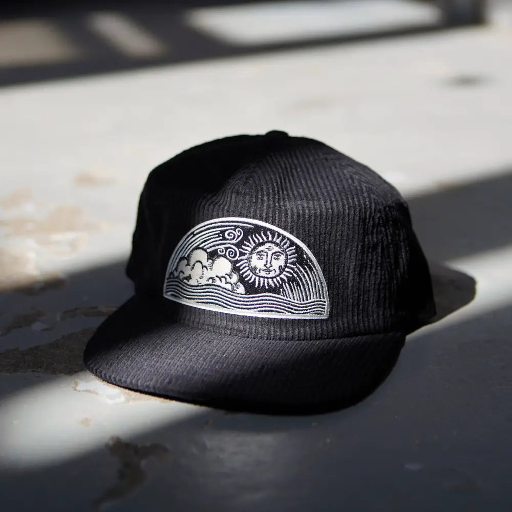Stuntin Goods - Celestial Sun Corduroy Hat - black corduroy sun-graphic hat