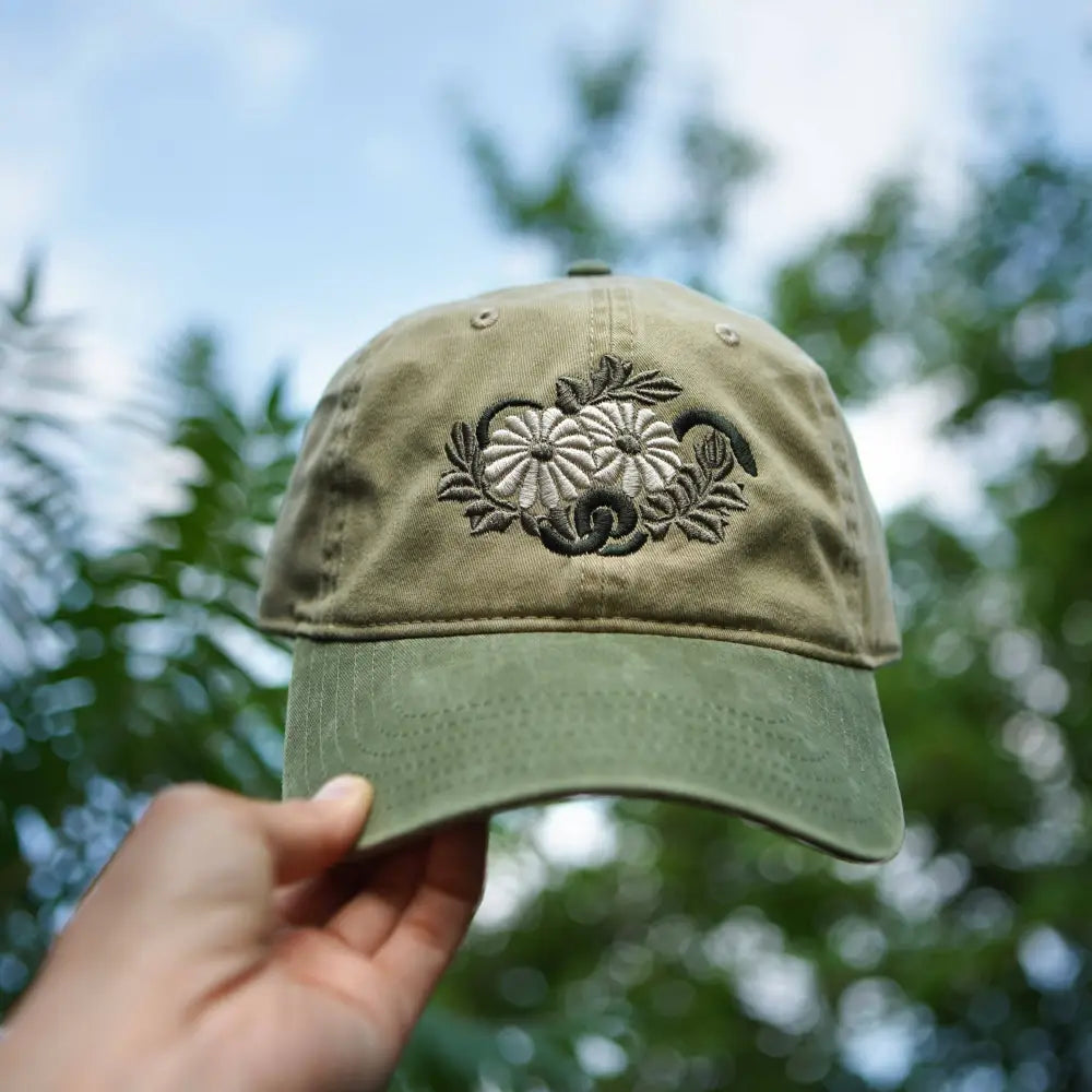 Stuntin Goods - Imperial Garden Dad Hat - olive green floral embroidered baseball