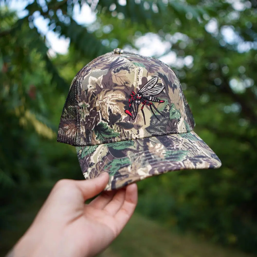 Stuntin Goods - Mosquito Camo Trucker Hat - camo trucker hat insect patch