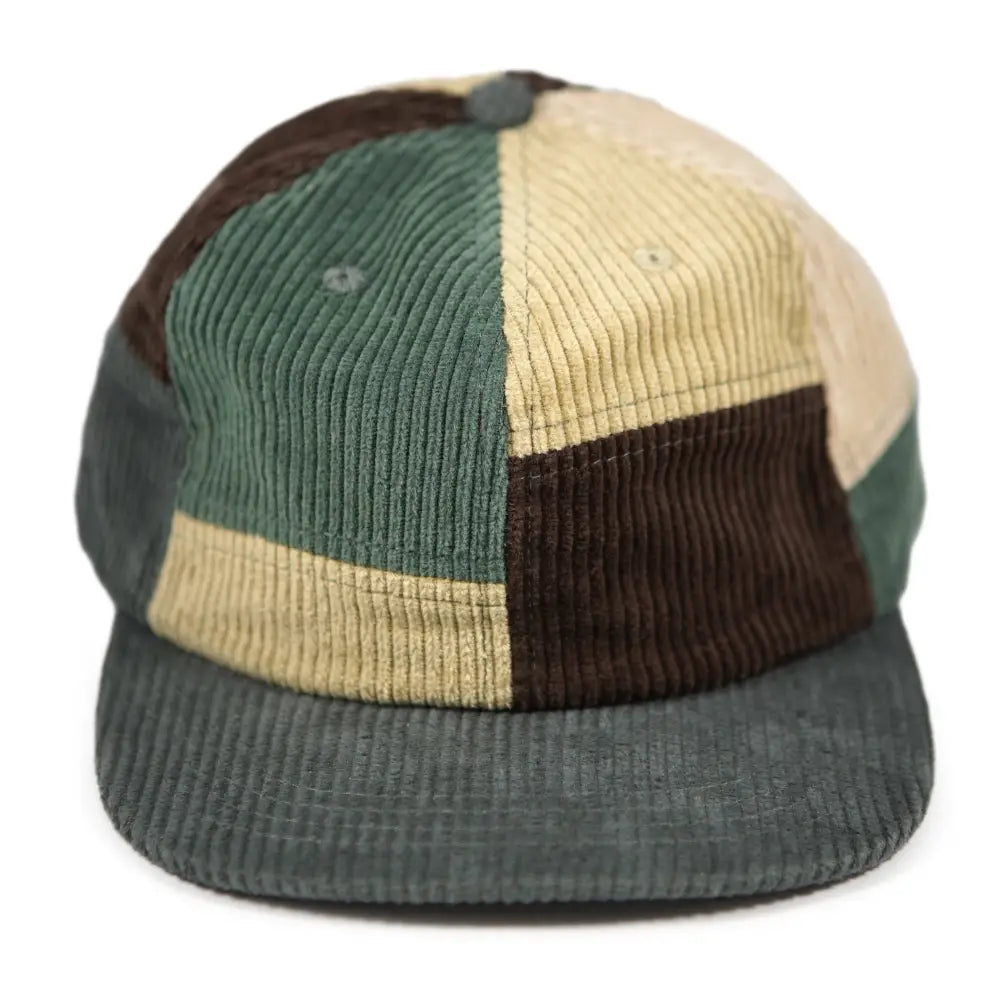 Patchwork corduroy hat by Stuntin Goods with teal, cream, brown and blue patches - PABOOM
