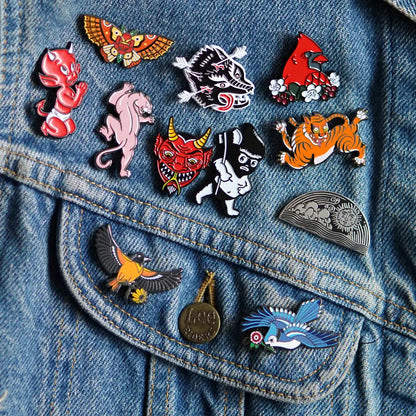 Stuntin Goods - Tiger Enamel Pin - denim jacket adorned enamel pins