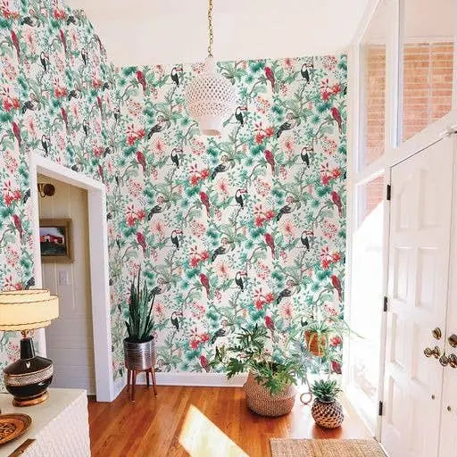 Birds of Paradise Cream Peel and Stick Wallpaper - PABOOM