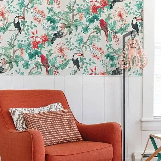 Birds of Paradise Cream Peel and Stick Wallpaper - PABOOM