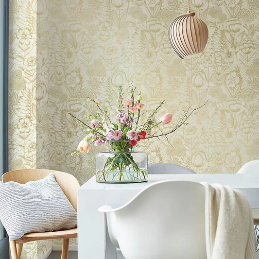 Homestead Floral Gold Peel and Stick Wallpaper, 28 sq. ft. - PABOOM