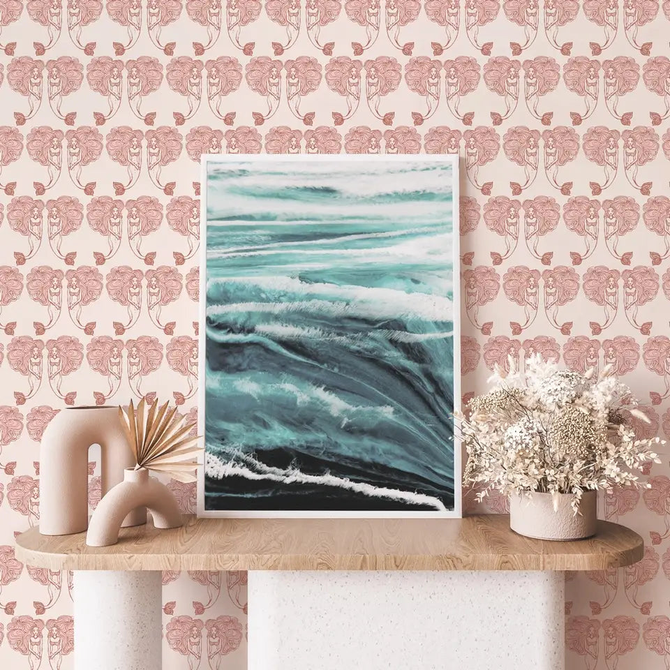 Mermaids Coral Peel and Stick Wallpaper, 28 sq. ft. - PABOOM