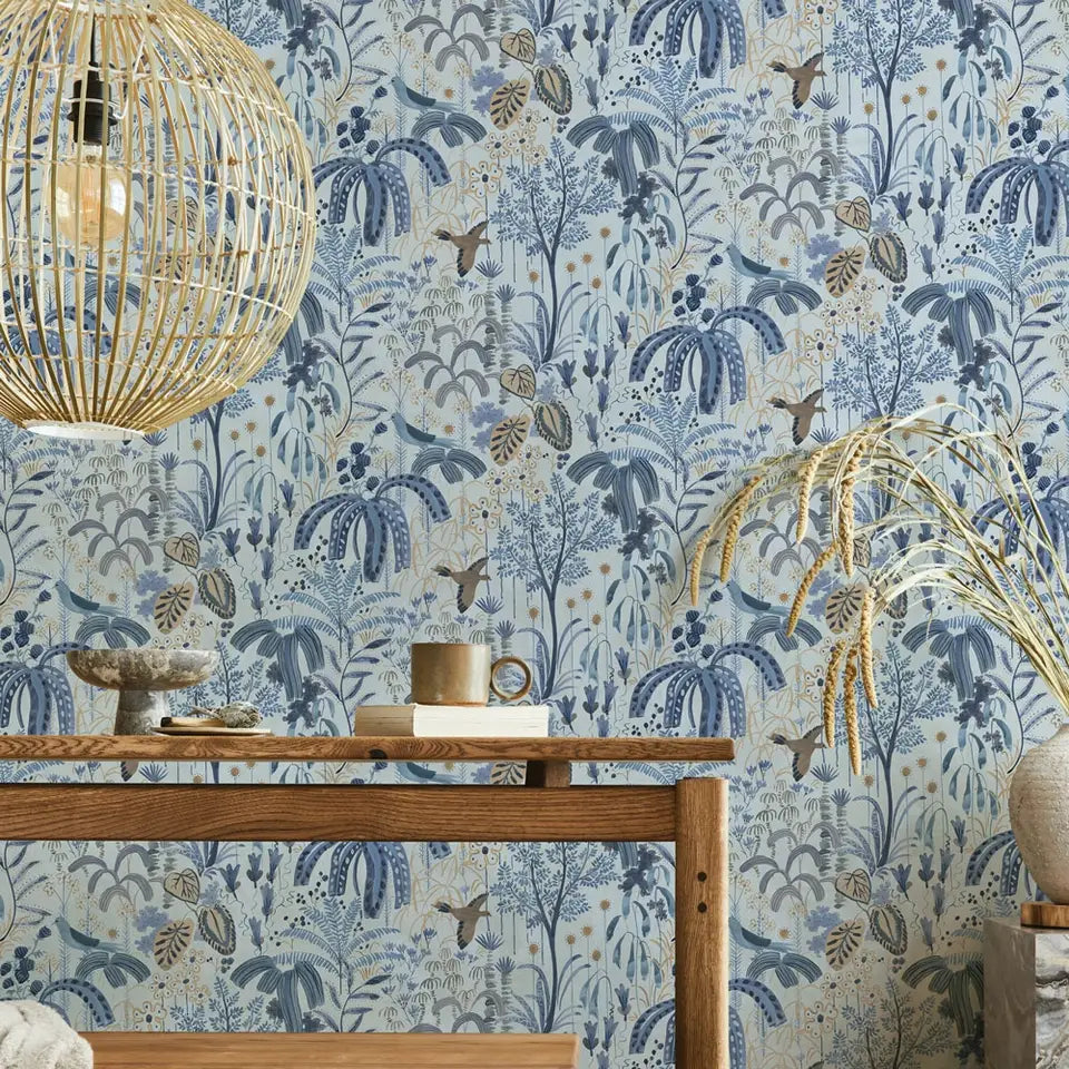 Willow Blue Blossom Peel and Stick Wallpaper, 28 sq. ft. - PABOOM