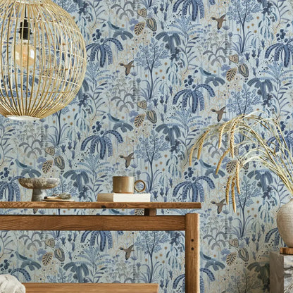 Willow Blue Blossom Peel and Stick Wallpaper, 28 sq. ft. - PABOOM