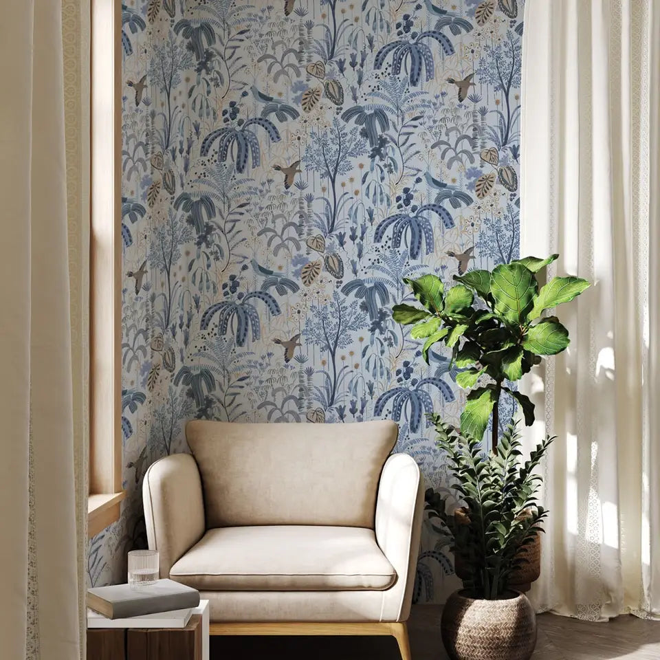 Willow Blue Blossom Peel and Stick Wallpaper, 28 sq. ft. - PABOOM