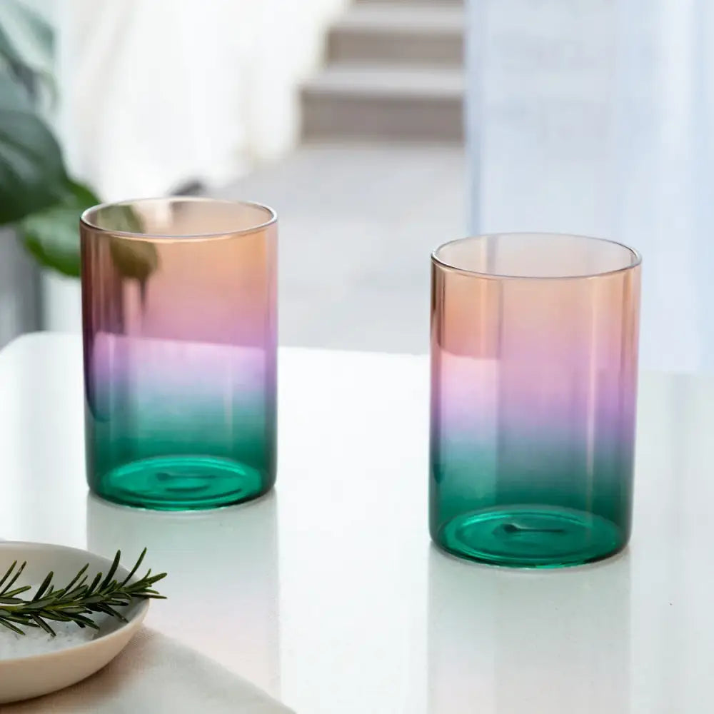 The Block - Gradient Glass - 3 Tone Teal Lilac Amber Set/2