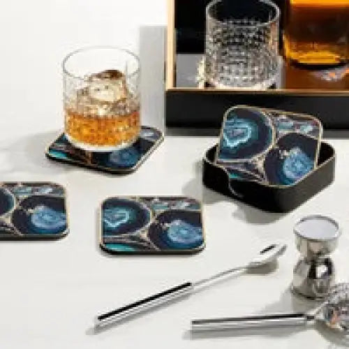 Agate Savoy Gold Trim Coasters Set - PABOOM