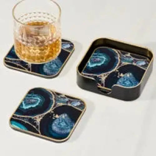 Agate Savoy Gold Trim Coasters Set - PABOOM