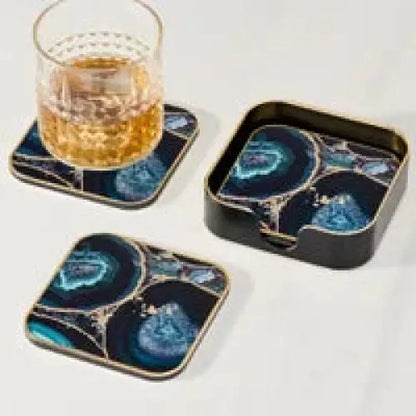 Agate Savoy Gold Trim Coasters Set - PABOOM