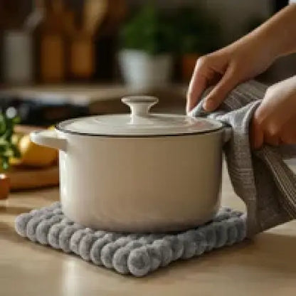 Torre & Tagus - Felted Wool Ball Trivet Light Grey