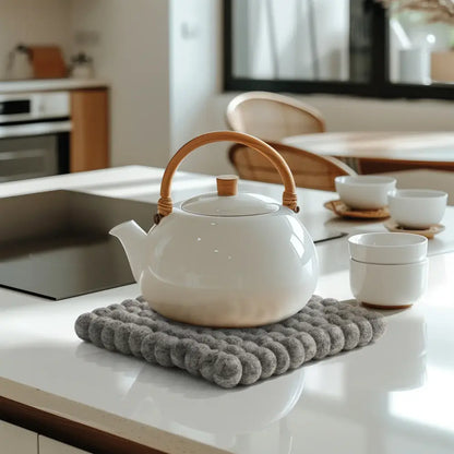 Torre & Tagus - Felted Wool Ball Trivet Light Grey