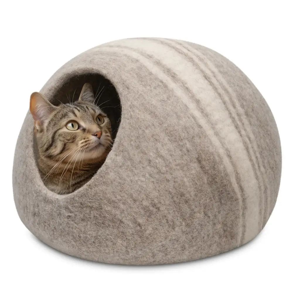 Torre & Tagus - Felted Wool Cat Cave Brown