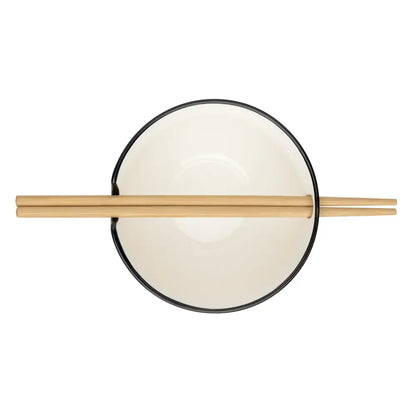Torre & Tagus - Kiri Porcelain Noodle Bowl with Chopsticks Set - Black Line