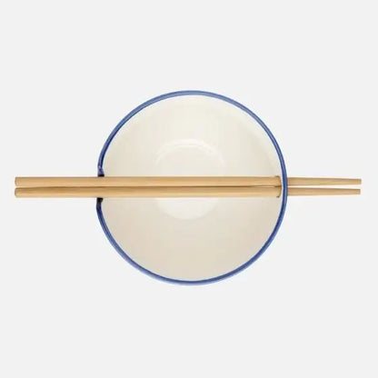 Torre & Tagus - Kiri Porcelain Noodle Bowl with Chopsticks Set - Blue Zen Weave