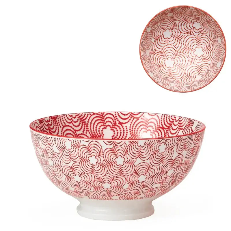 Torre & Tagus - Kiri Red with Trim Bowl Medium - red white patterned ceramic bowl