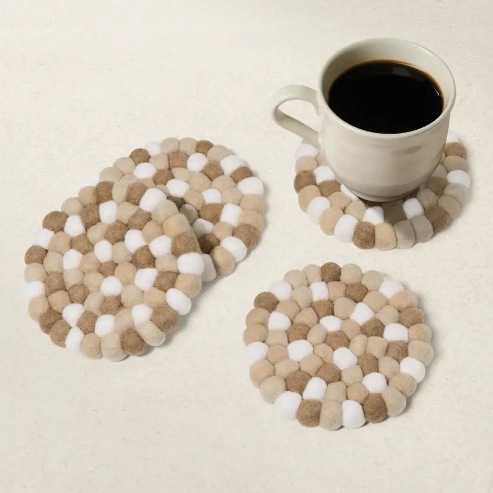 Torre & Tagus - Modwool Felt Ball Coasters Taupe + White
