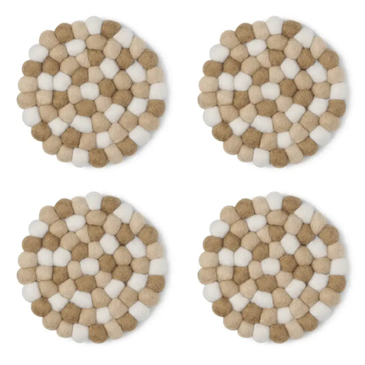 Torre & Tagus - Modwool Felt Ball Coasters Taupe + White