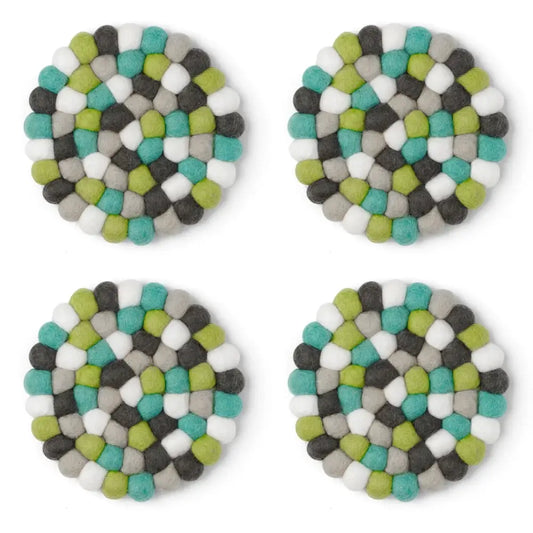 Modwool Felt Ball Coasters Teal/Green/Grey/White - PABOOM