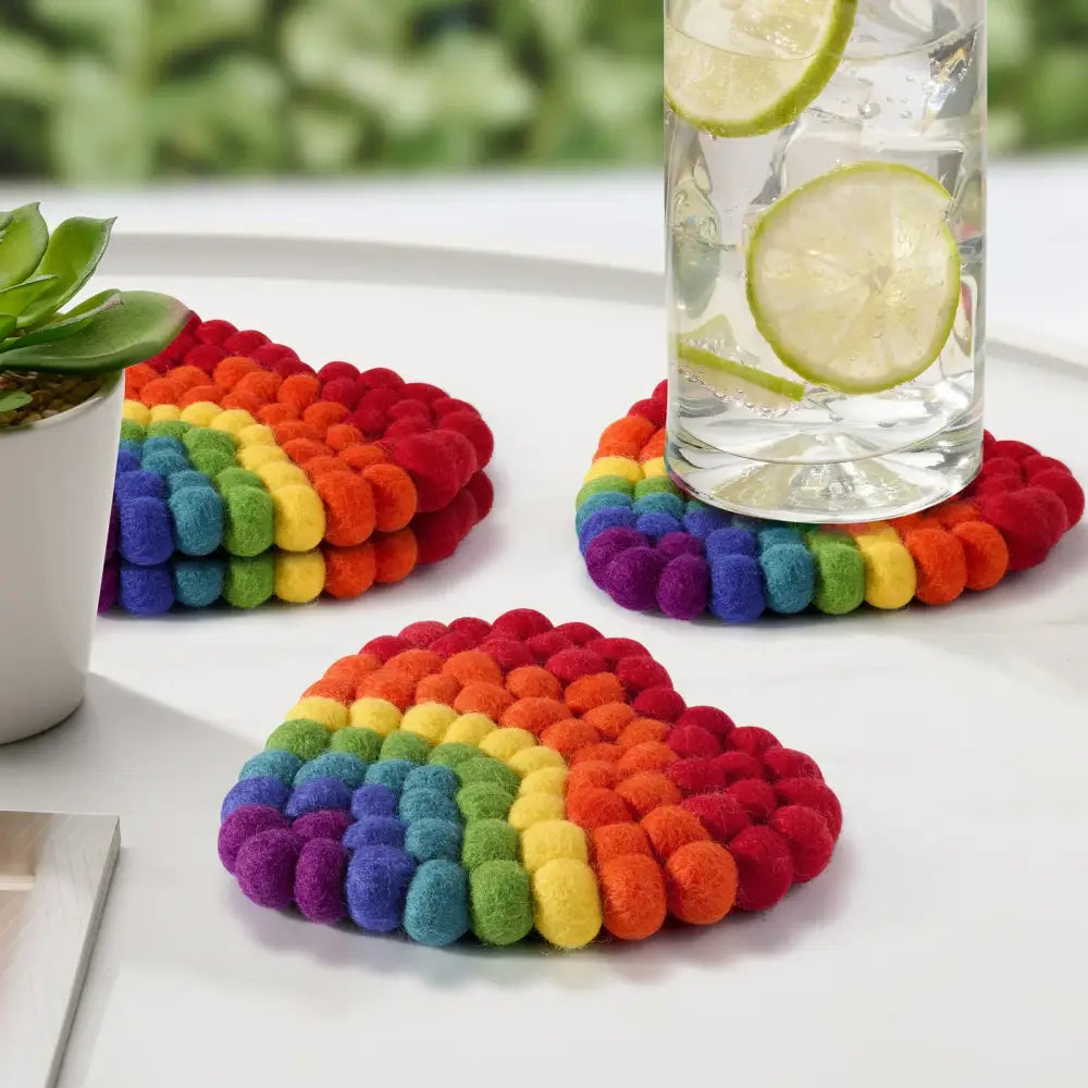 Modwool Felt Ball Heart Coasters - PABOOM