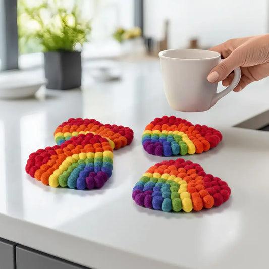 Modwool Felt Ball Heart Coasters - PABOOM