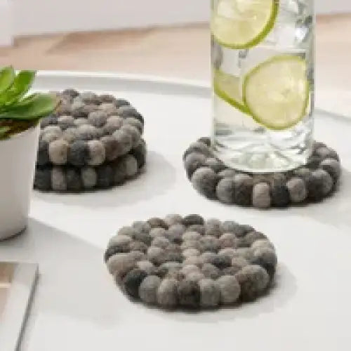 Wool Natural Felt Ball Coasters Set - PABOOM